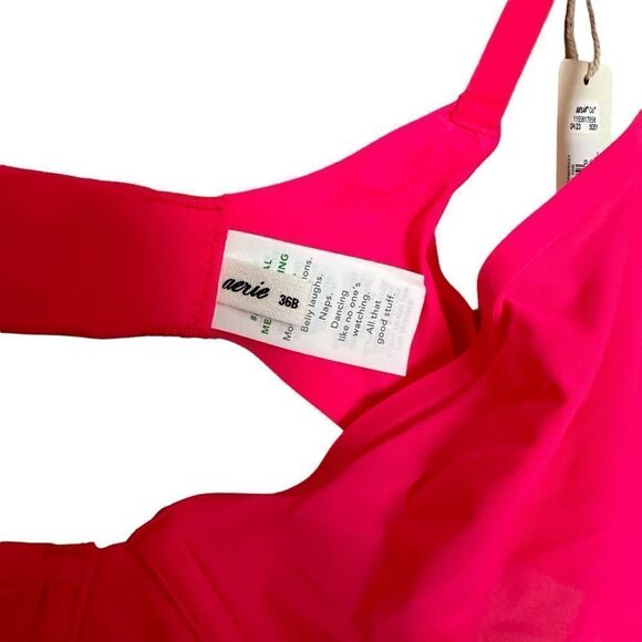 NWT Aerie 36B Smoothez Mesh Unlined Sheer Sexy Balconette Hot Pink Bra - Picture 6 of 8